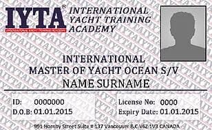 Master of Yacht Ocean IYTA sertifika örneği